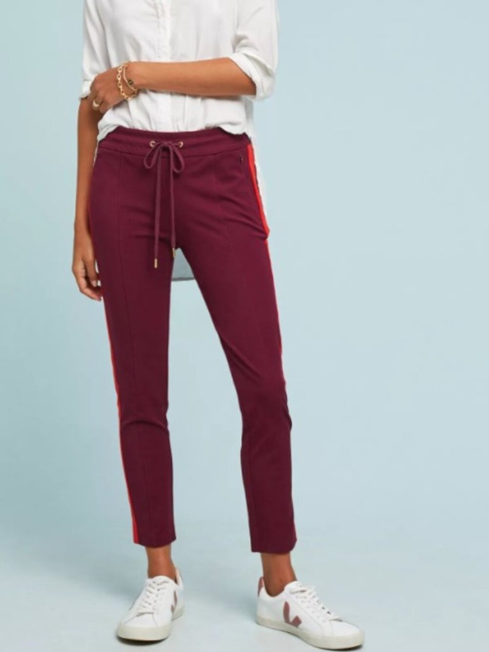 ANTHROPOLOGIE Burgundy Sz 8 Stretchy ESSENTIAL SLIM Side Stripe Pants Pockets